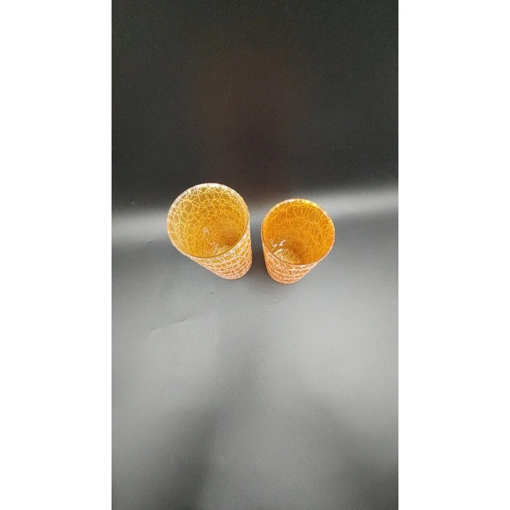 Pair 2 Spaghetti String Glasses Tumblers Rubber MCM VTG 50s 16 oz & 12 oz Orange